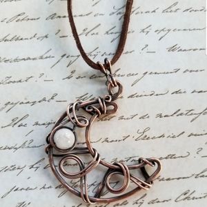 Rose Quartz Crescent Moon Copper Necklace